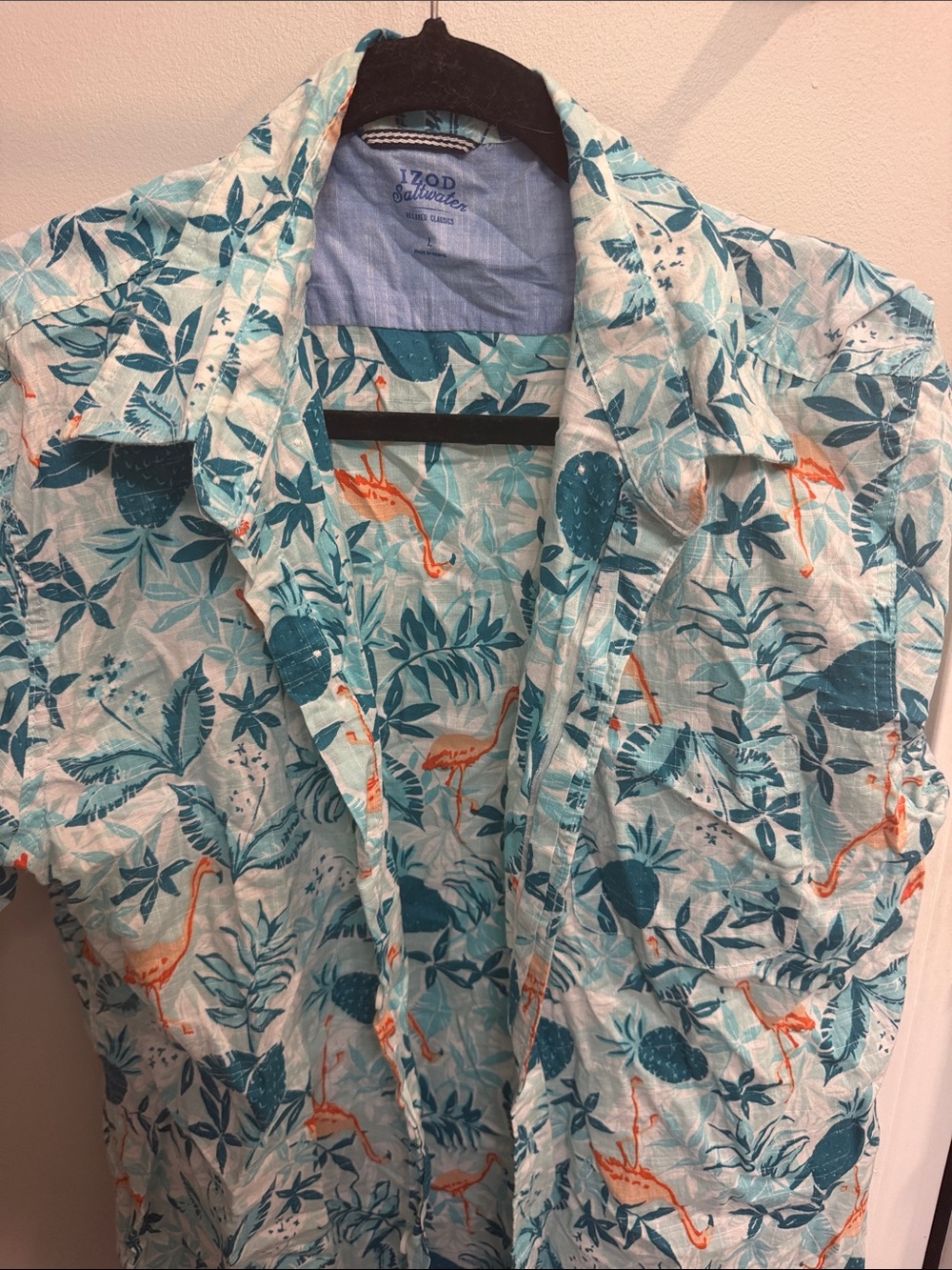 IZOD Men’s Light Blue Tropical Print Short-Sleeve Shirt Jacket
